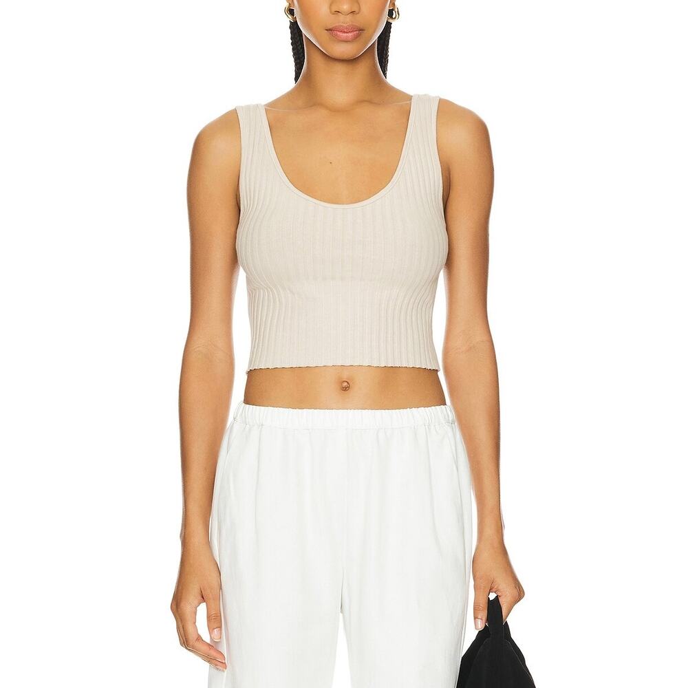 ENZA COSTA Rib Sweater Knit Cropped Tank Womens Medium Blue Stretch Wide Strap - Picture 3 of 13